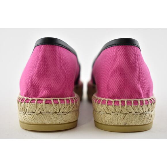 Gucci Pilar Pink Canvas Black Leather Trim GG Logo Print Flat Espadrilles 40 - Picture 11 of 12